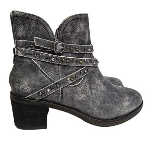 Lucky Brand Callam Gray Studded Strap Leather Block Booties Western Festival 8